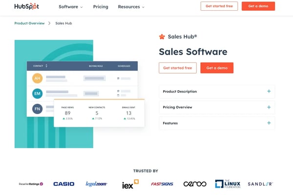 Screenshot of HubSpot Sales Hub website
